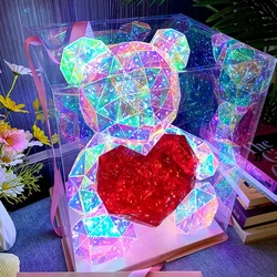 Lâmpada de boneca ursinho de pelúcia para meninas, lâmpada cintilante colorida surpresa romântica, luz LED, aniversário e dia dos namorados, decoração do quarto, 30cm