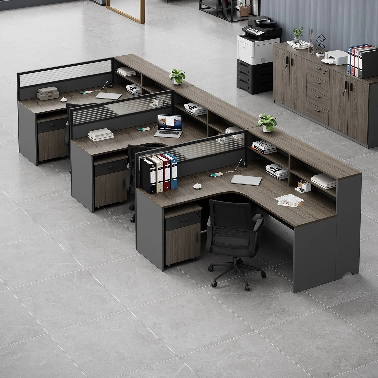 Desk Simple Modern Office Furniture 4 6 Seats Screen Partition Staff Office Table and Chair Combination