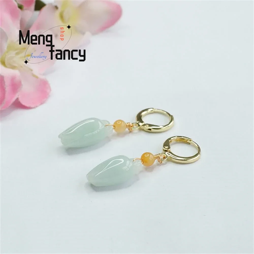 

Natural Myanmar Jadeite Flower Pods Earrings Exquisite Elegant Simple High-grade Luxury Quality Jewelry Fashion Holiday Gifts