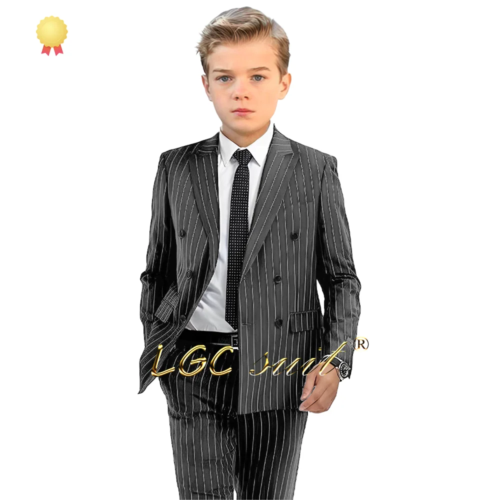 Boys striped double-breasted suit 2-piece set - suitable for children aged 2 to 16 years old, customized formal wear