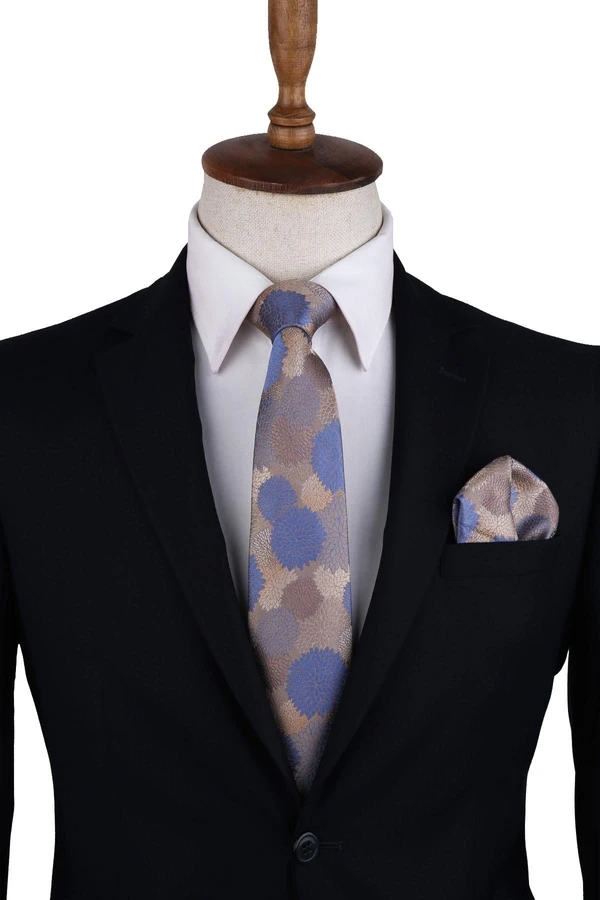 Beige Flower Pattern Mendilli Classic Tie KK10478