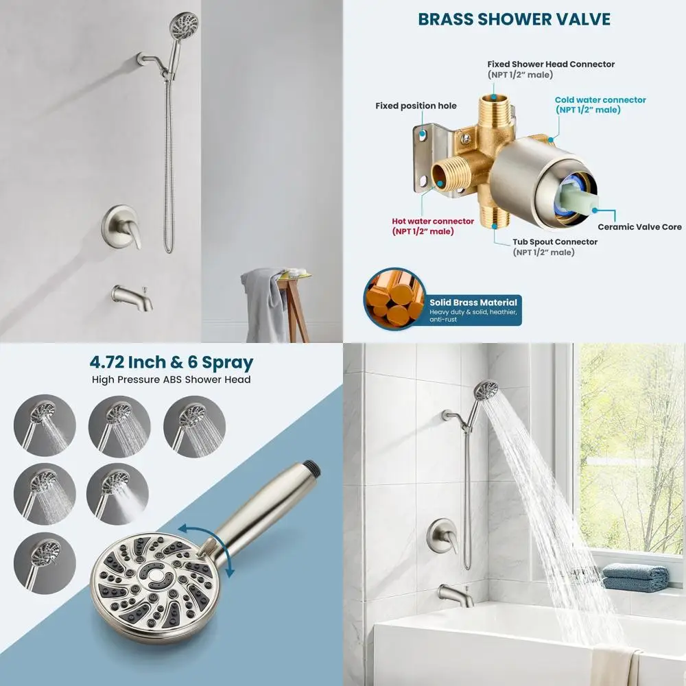High-Quality Shower Combo System with ABS Handheld Spray and Shower Trim Kit in Brushed Nickel