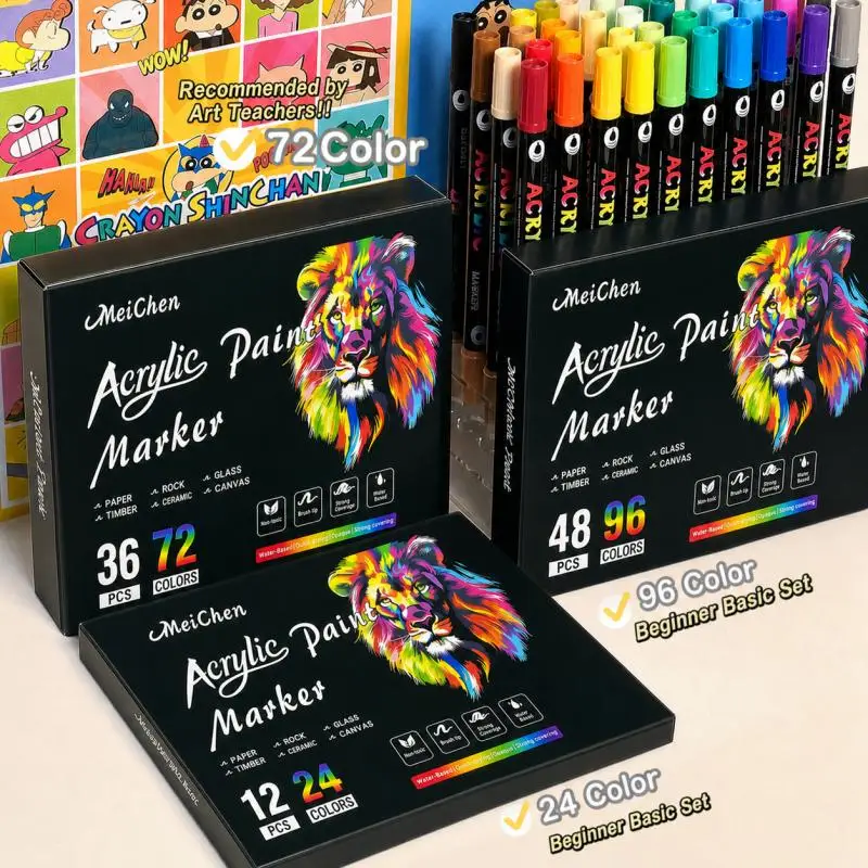 

12/24/36/48pcs Dual-tip Dual-Color Acrylic Marker for Rock Painting Canvas Wood Ceramic Glass Stone Fabric