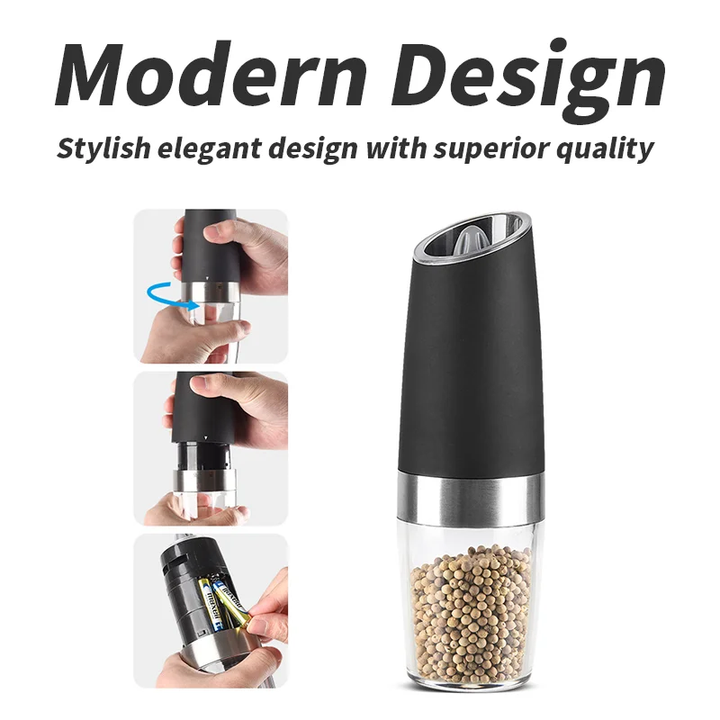 Electric Automatic Mill Pepper And Salt Grinder Gravity induction Adjustable Coarseness Kitchen Steak Tool  Battery Powered