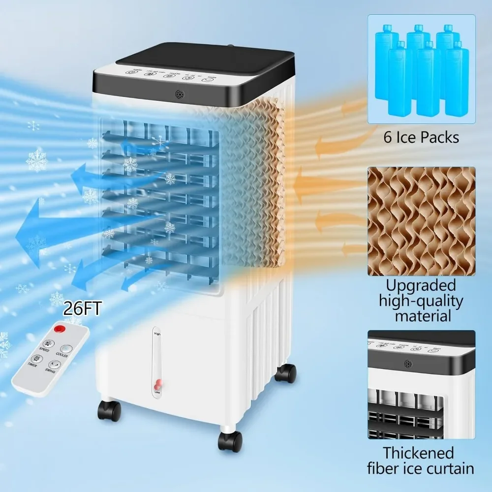 Портативные кондиционеры, испарительный воздухоохладитель не требуется Windows, с резервуаром для воды на 3 галлона, пакетом 6 льда, охлаждающий вентилятор