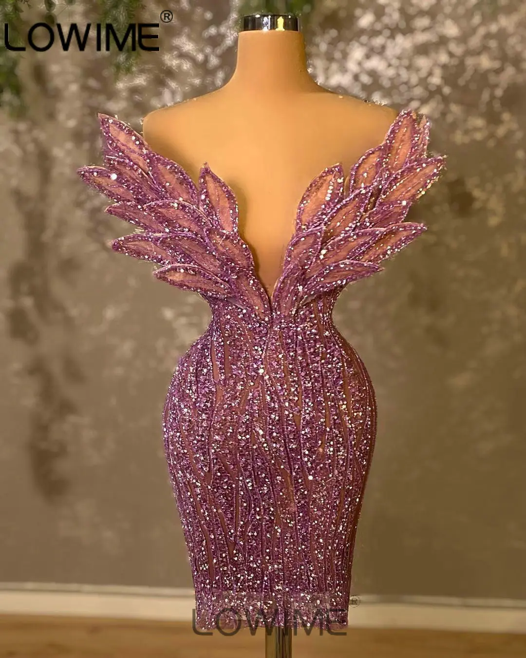 Glittering Purple Leaf Shape Sequins Short Prom Dresses Sexy See Through Sleeveless Summer Homecoming &Graudation Party Gowns