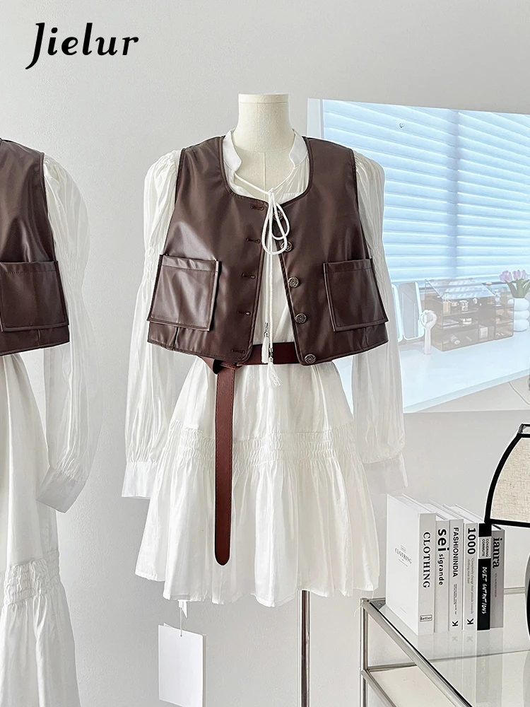 Jielur 화이트 레이스업 러플 벨트 여성 드레스, 심플한 오피스 레이디 셔츠 드레스, 단색 캐주얼 여성 휴가 드레스, 패션