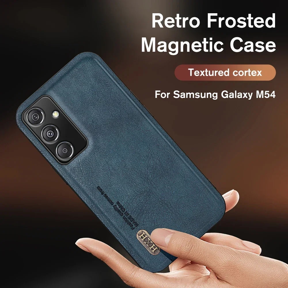 

For Samsung Galaxy M54 Case Retro Frosted Leather Car Magnetic Cover Sumsung M34 M14 5G M 54 54M 2023 Camera Protect Funda Coque