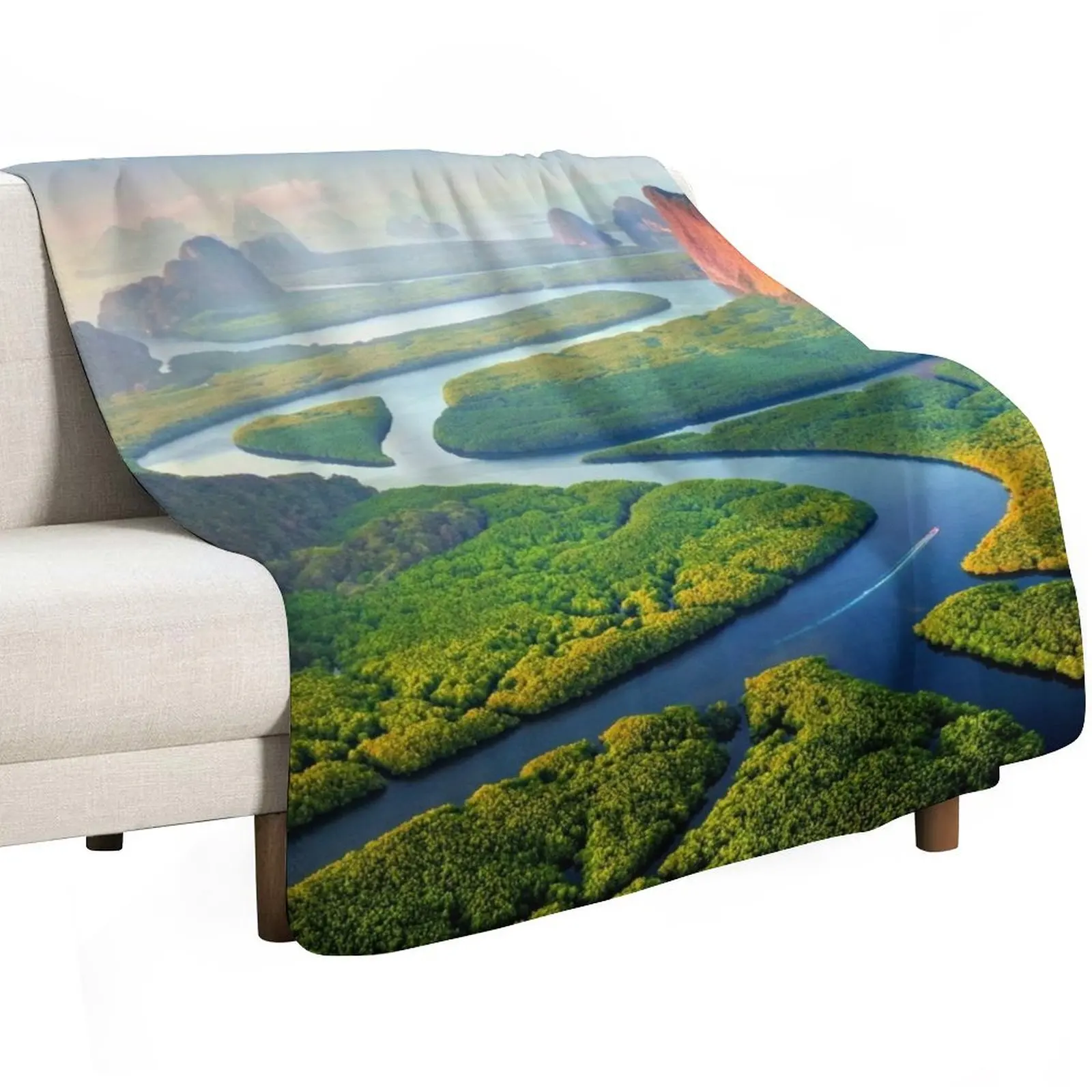 Aerial view of Phang-Nga-bay in Thailand - drone Throw Blanket Flannel Fleece Soft Warm Throw Blanket
