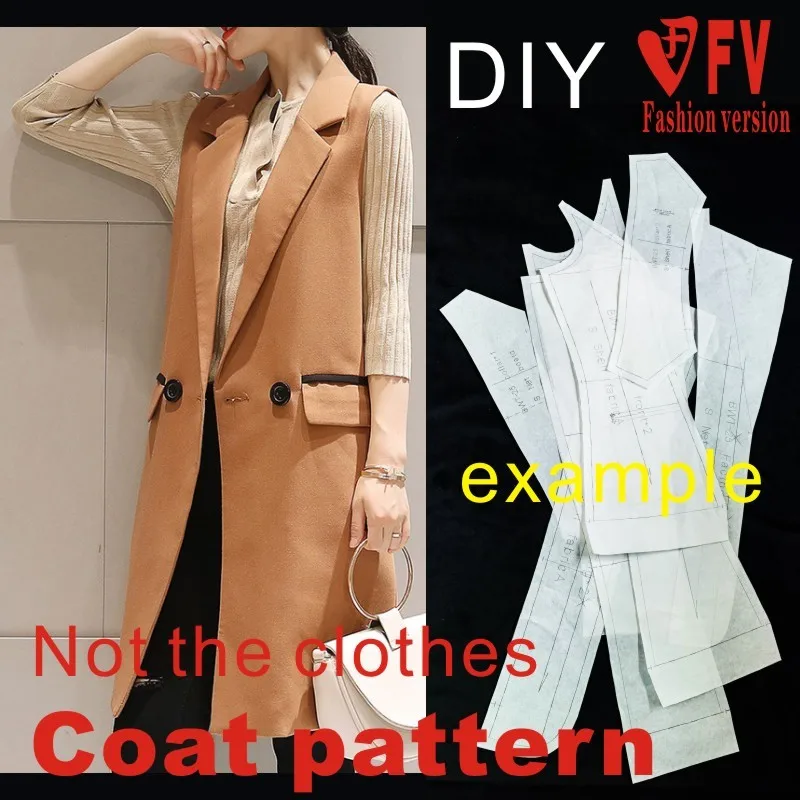 Sewing pattern women's fashion mid-length vest coat coat pattern 1:1 clothing design drawing BFY-214