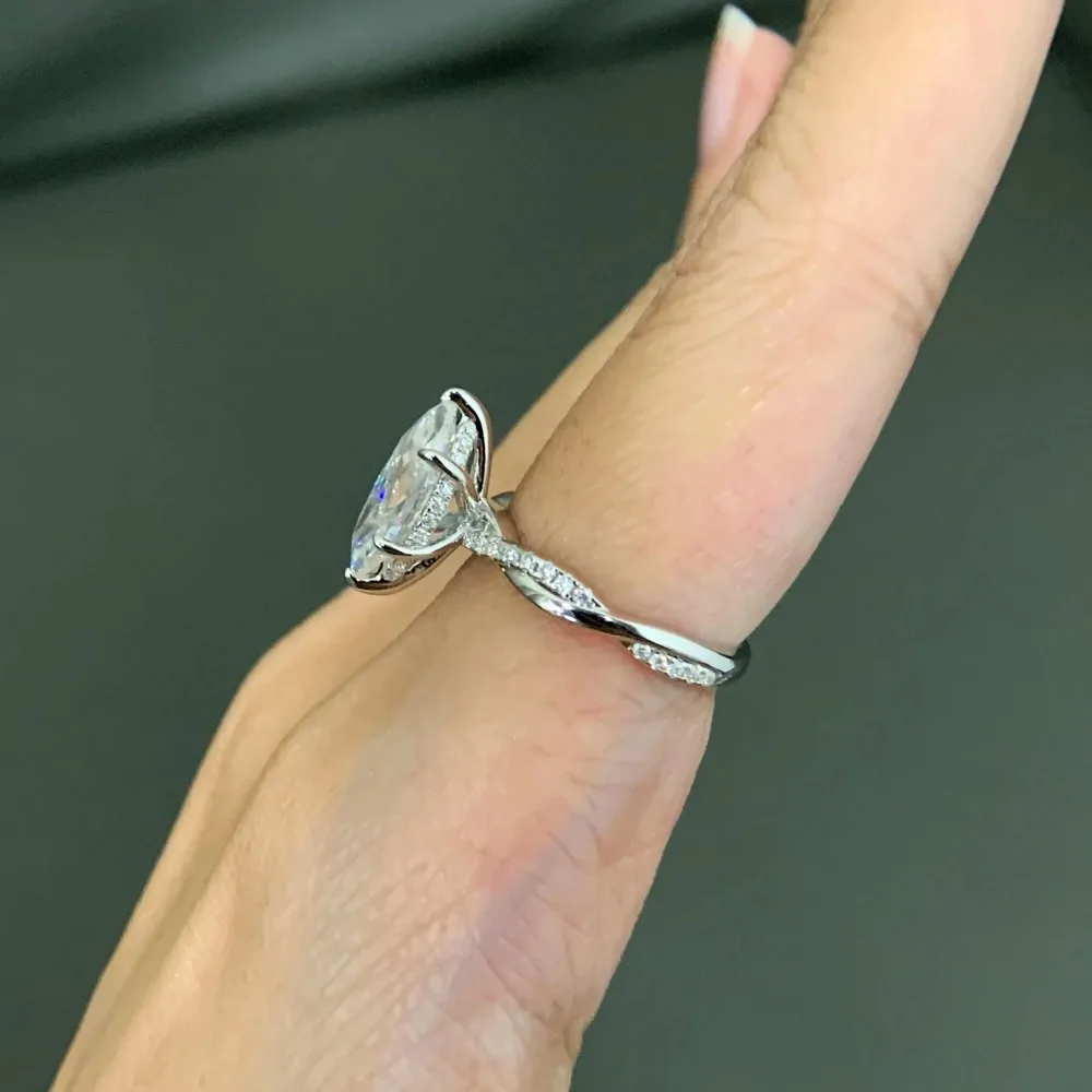 FEOBUR 6*12mm 2ct Marquise Cut Moissanite Diamond Rings 925 Sterling Silver Engagement Wedding Band for Women Bridal Ring Set