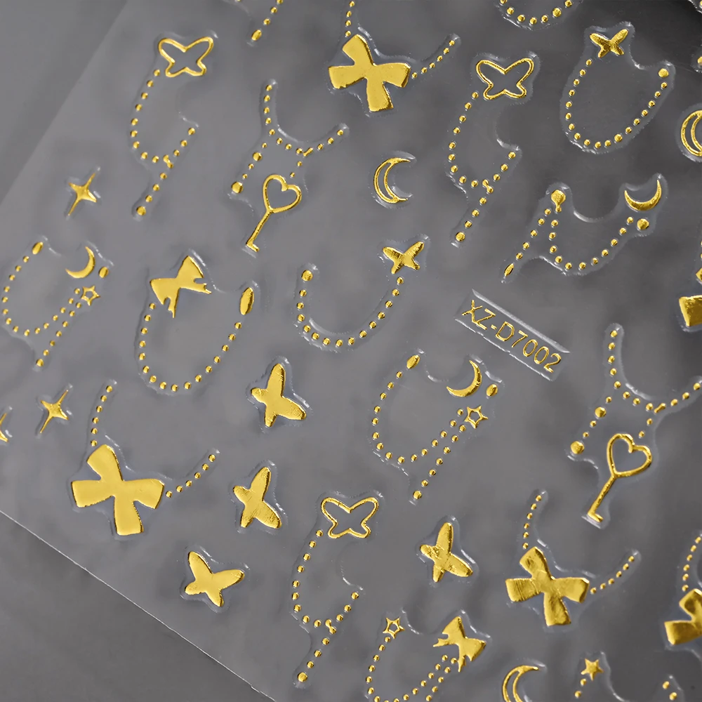 1シート5Dゴールドボウネイルアートステッカーデカール、自己粘着リボン結び目スライダーデカール、プレスオンネイル用ボウノットマニキュア用品