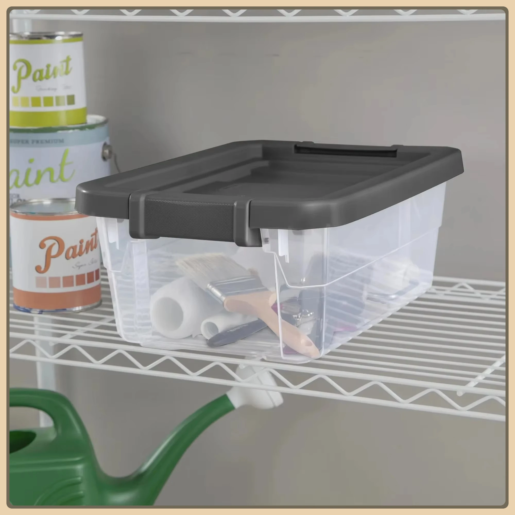 Штабелируемые контейнеры емкостью 16 кв. в упаковке, прозрачные с серой крышкой для организации дома, офиса и шкафа.