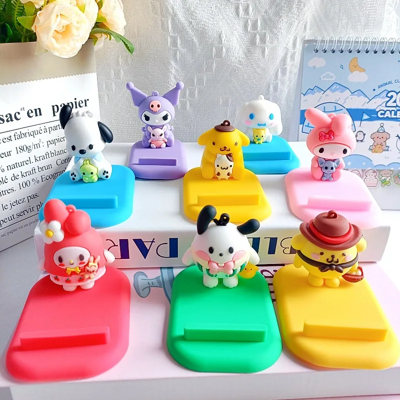 Cute Sanrio Mobile Phone Tablet Stand Anime Characters Pochacco Hello Kitty Kuromi Melody Desktop Ornaments Girls Charm Gifts