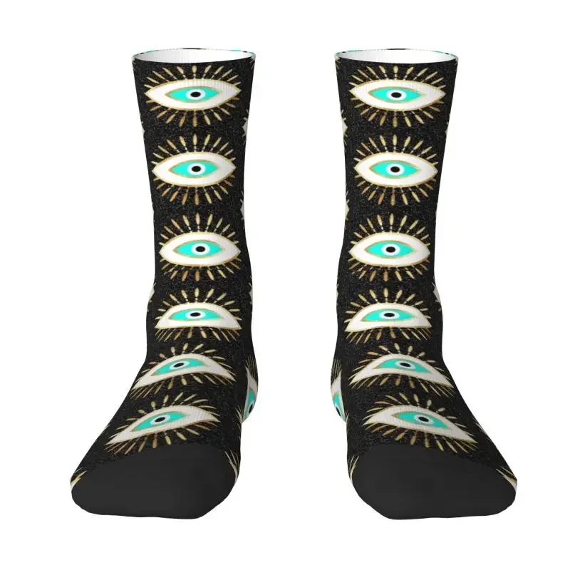 Cute Mens Mystic Evil Eye Artwork Dress Socks Hip Hop Comfortable Warm Breathable 3D Printed Fashion Eyelashes Crazy Crew Socks