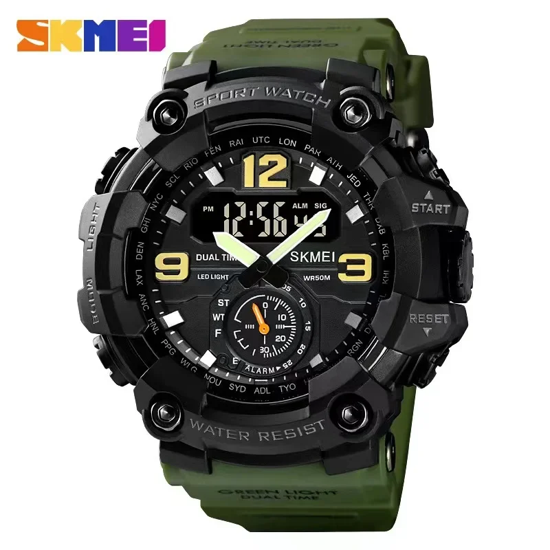 Skmei Mens Waterproof Electronic Watches Montre Homme Shockproof Digital Men Watch 1637 Dual Movement 3 Time Sport Wristwatch