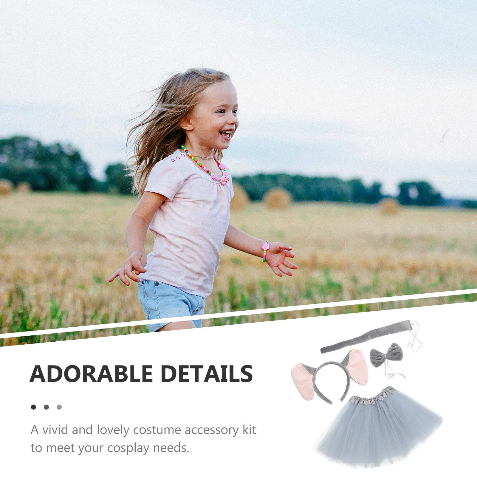 

1Set Elephant Ear Headband Adult with Tail Skirt Bowtie Multi Use Costume Accessories for Women Festival Party Graduation
