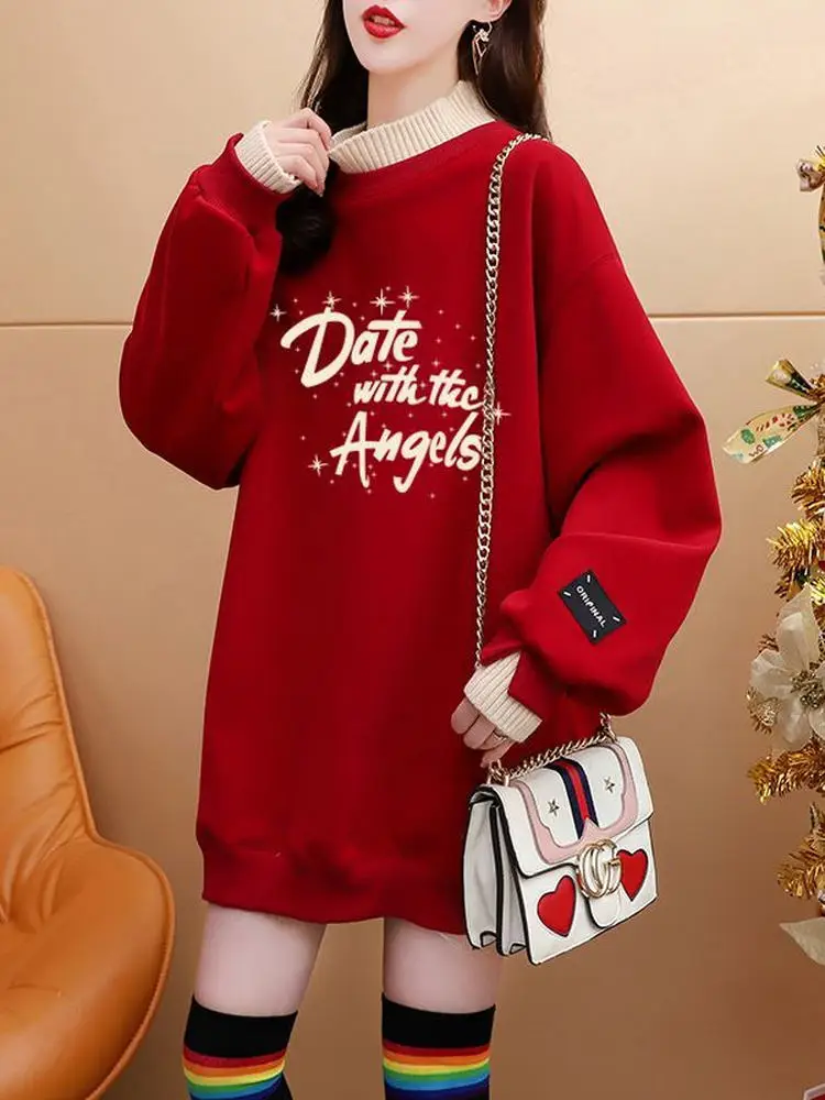 

Женская толстовка больших размеров 300 Pou Red Cisas, новинка 2026 года, зимняя, с корейским принтом, длинный рукав