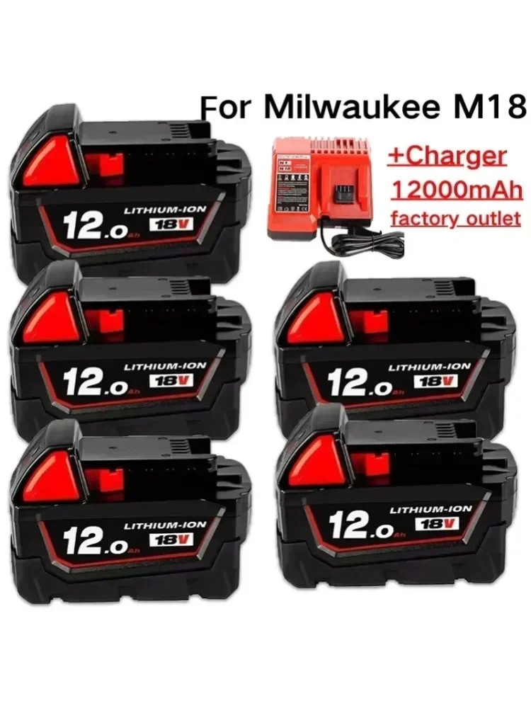 Oryginalny akumulator do elektronarzędzi Milwaukee M18, ładowarka, BR, XC, 18V, 12000mAh M18B5, 48-11-1860, wbudowany akumulator 21700 — 2