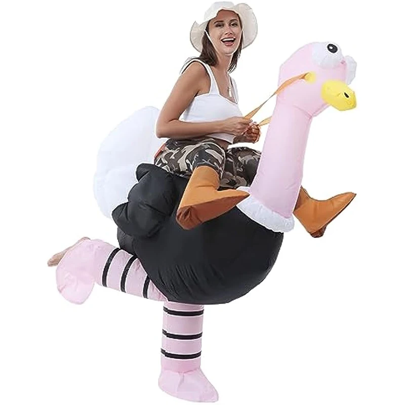 Inflatable Ostrich Costume for Adult Riding Ostrich Deluxe Halloween Costume Women Funny Blow Up Ostrich Suit for Cosplay Party