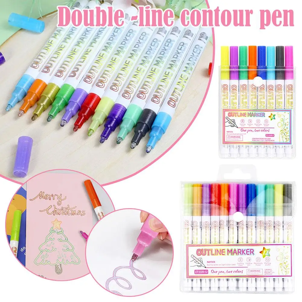 Double Line Outline Art Marker Pen Diy Graffiti Outline Pen Highlighter Pen Marker Marker Diary Poster Scrapbook M1v7