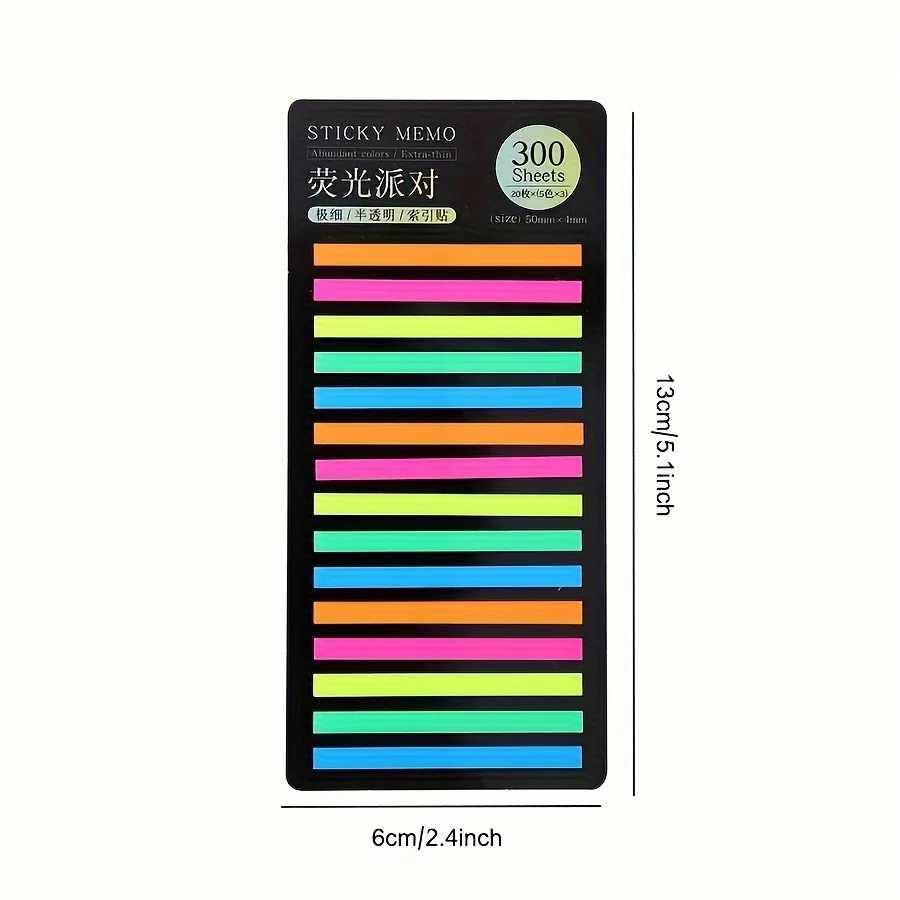 300 Sheets Translucent Pet Student Stationery Classification Marks Key Index Extremely Fine Color Fluorescent Stickers