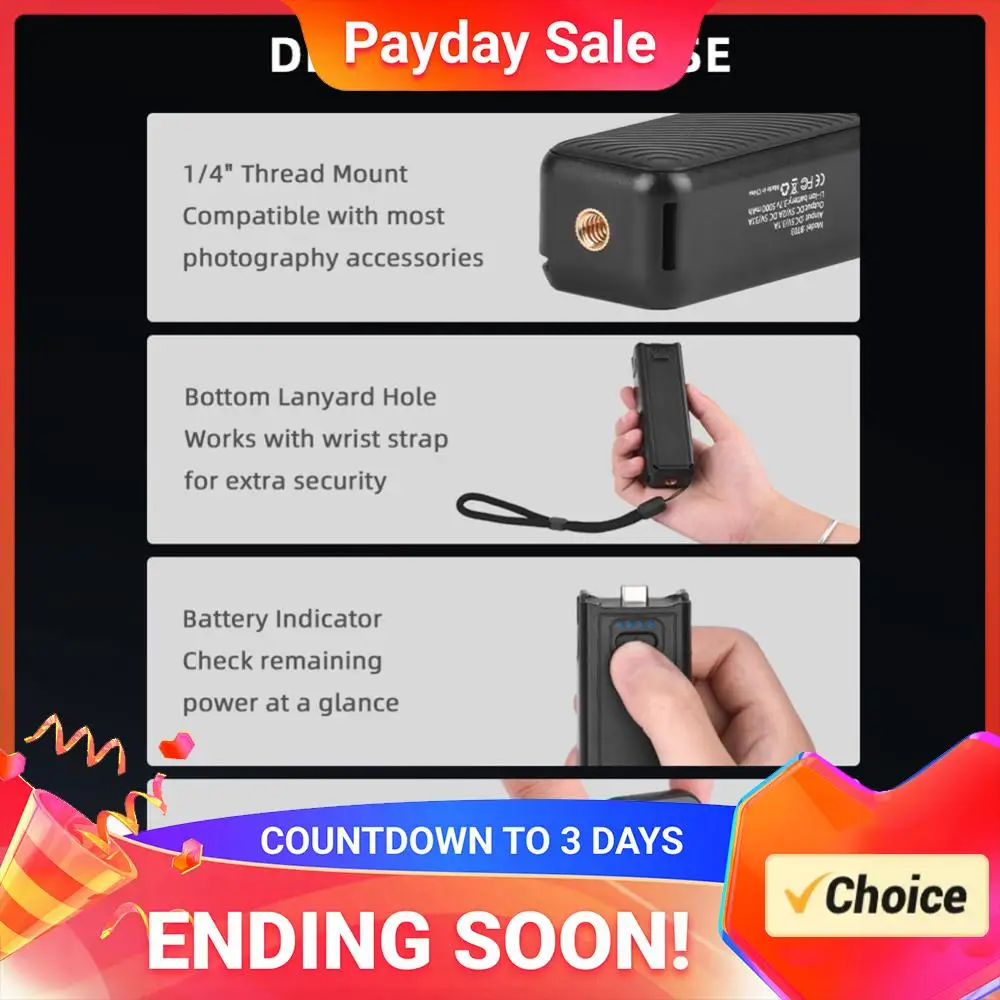 Für DJI Osmo Pocket 3 Handgehaltene Powerbank mit TYPE-C-Ladefunktion, Action-Kamera-Ladehandgriff, Leichter Kameragriff mit Powerbank