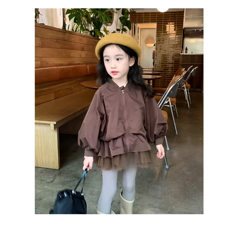 Children Coat 2023 Girls Spring and Autumn New Fashionable Solid Color Mesh Princess Sweet Casual Simple Coat for Girls