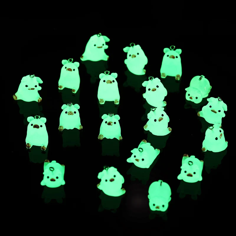 5pcs Pink Yoga Pig Resin Charms 3D Luminous Animal Pendants for DIY Jewelry Making Accessories Handmade Earring Necklace W274