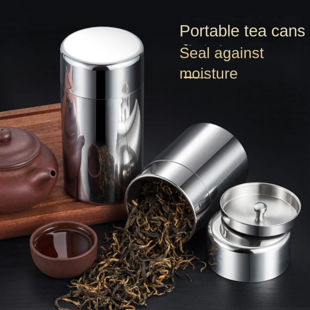 Hiqh Quality Stainless Steel Tea Tin 400ml/550ml Large Capacity Tea Jar Moisture-proof Sealed Tea Can for Home&Travel