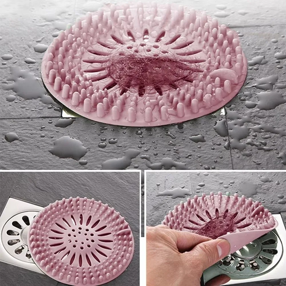 

Durable Silicone Hair Catcher Shower Drain Easy Clean Anti Clogging Sink Drain Strainer Round Bath Stopper Bathroom Accessory