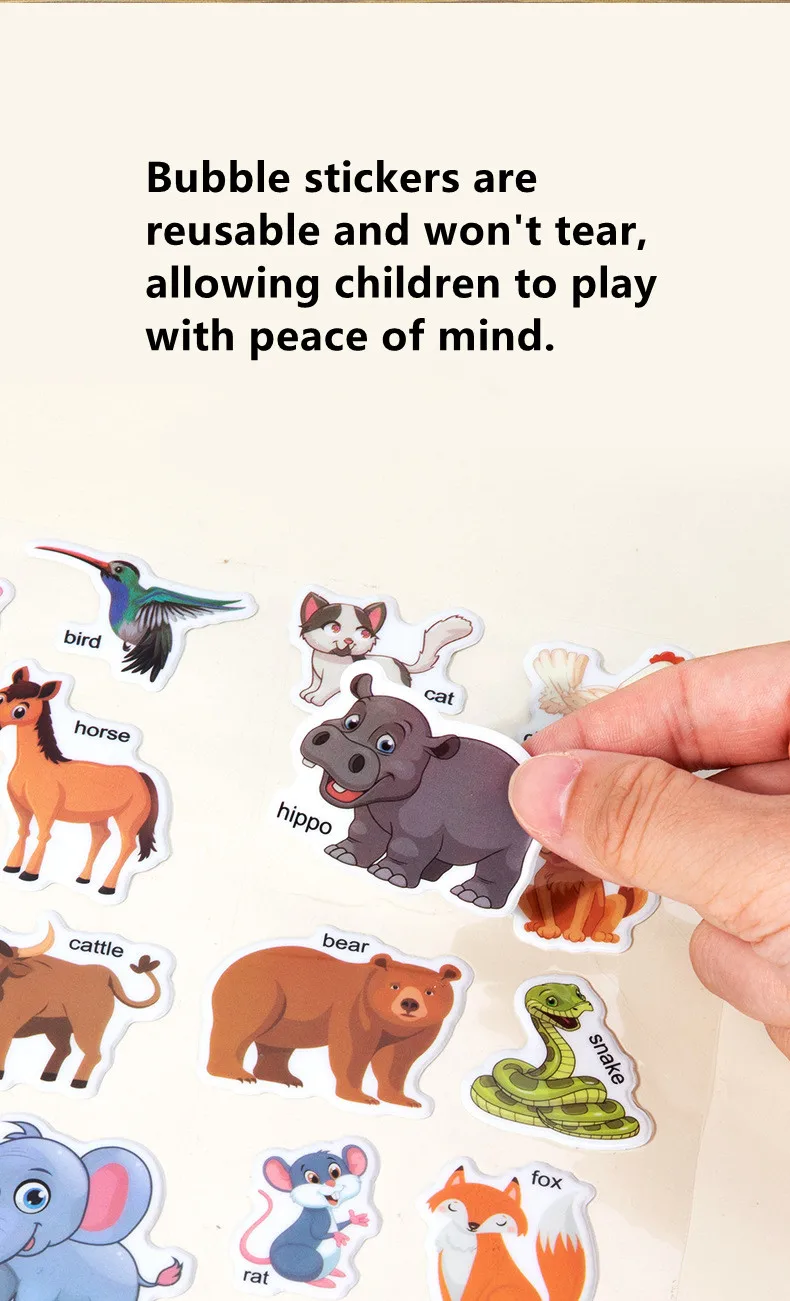 Wiederverwendbares Cartoon-Aufkleberbuch für Kinder, mehrere Scenos, DIY-Puzzlespiel, pädagogisches Lernen, klassisches Spielzeug für Kinder im Alter von 2–4 Jahren, Geschenke – Detail 4