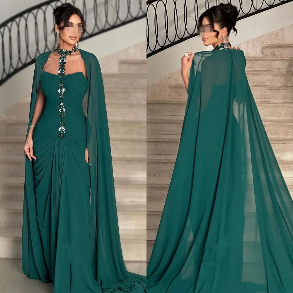 

Customized Fashion Chiffon Pleat Sequined Straight Spaghetti Strap Long Dresses Bespoke Occasion Celebrity Chinese Style