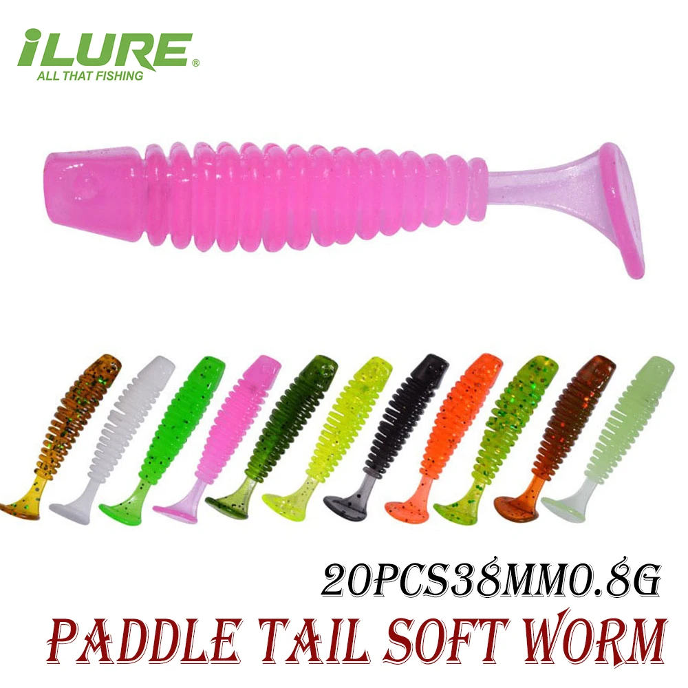 

ILURE 20Pcs/lot Fishing Lure Mini T Tail Soft Bait 38mm 0.8g SwimBait Plastic Worm Fishing Bait T Tail Soft Bionic Bait Lure