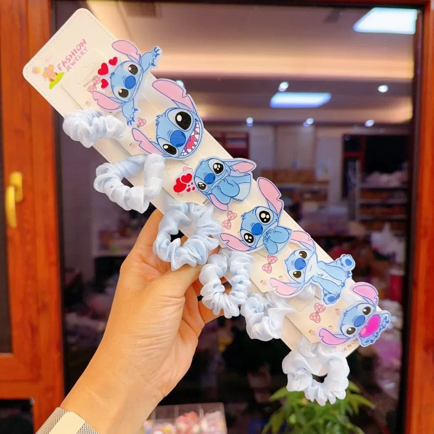 

New Kawaii Disney Blue Powder Stitch Intestine Ring Cute Hair Ring Children's Ponytail Tie Head Rope Leather Band Girl Gift
