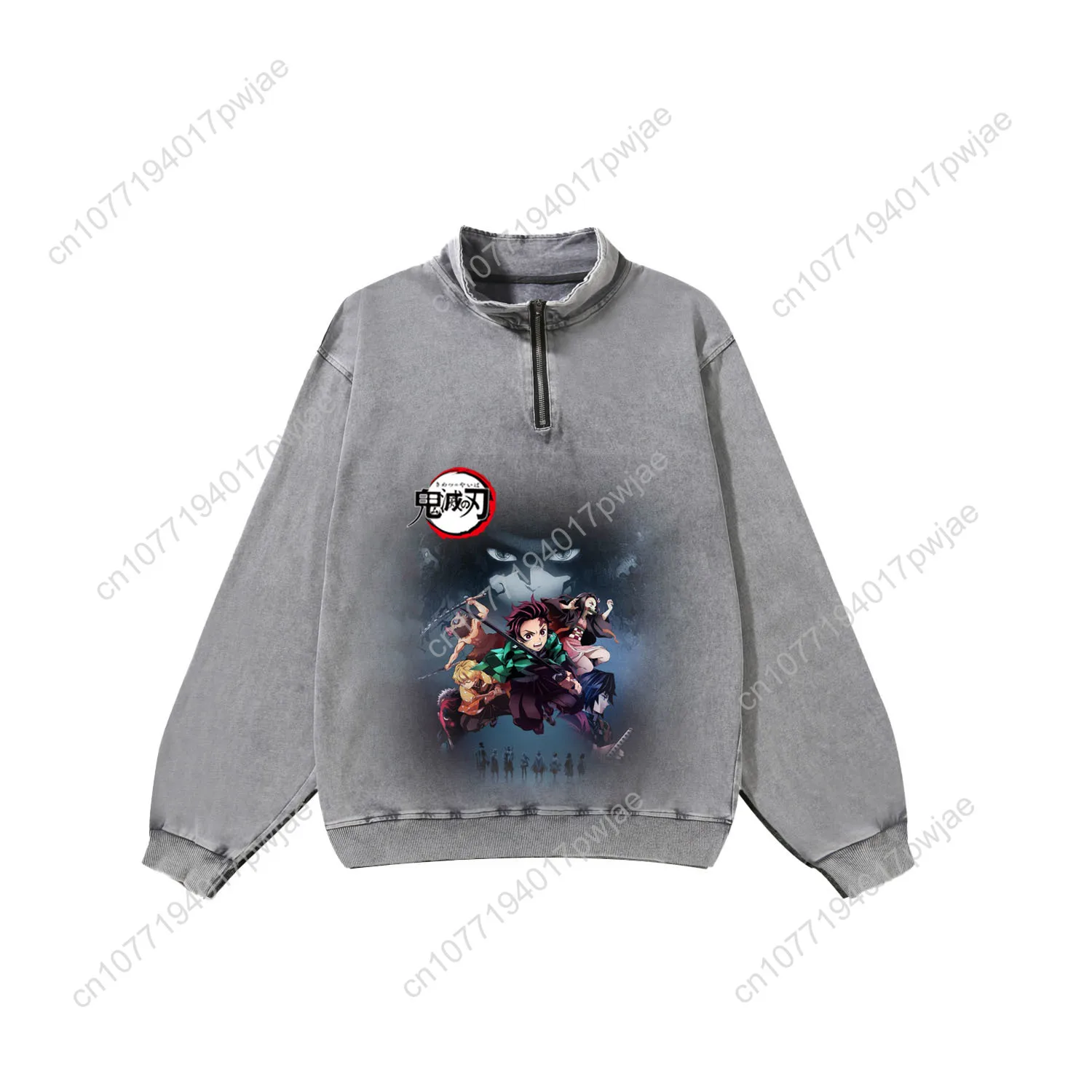 Anime Demon Slayer Kimetsu No Yaiba Custom Retro Sweatshirt Mans Womans Half Zipper Vintage Sweat Shirt Photo Custom Made Tops