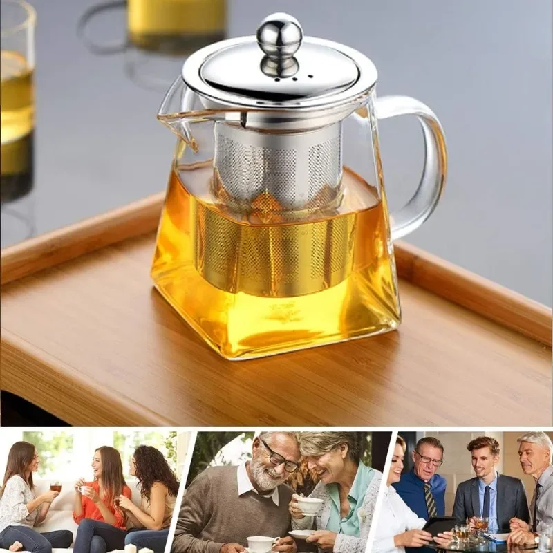 Teapot Glass Tea Infusers Heat with Stainless Steel Infuser Heat Resistant Glass Teapot Household for Tea Parties and Stovetop