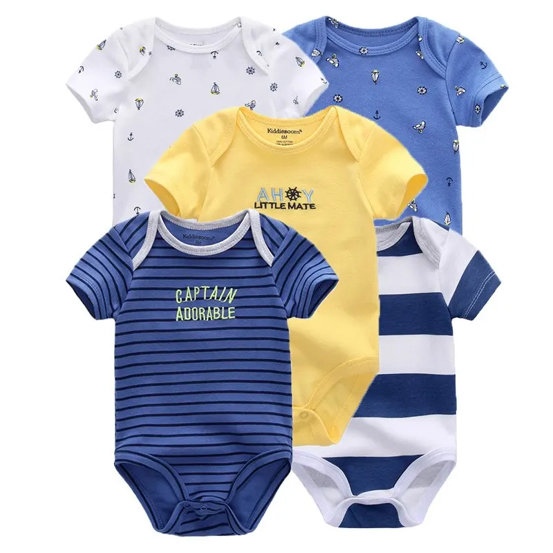 Kiddiezoom 5 Pcs/Lot Four Seasons Short Sleeve Cartoon Baby Boy Girl Bodysuits Soft 100%Cotton Newborn Onesies Clothes