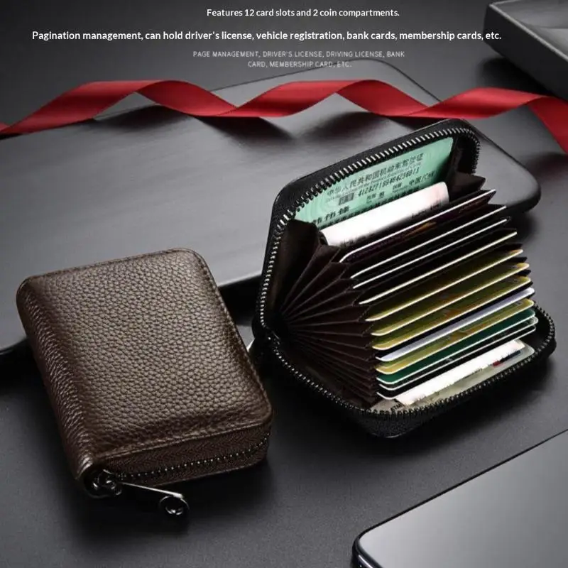 1Pcs PU Leather Multi Slots Credit ID Card Organizer Portable Mini Purse Men's Simple Large Capacity Zipper Card Holder Wallet