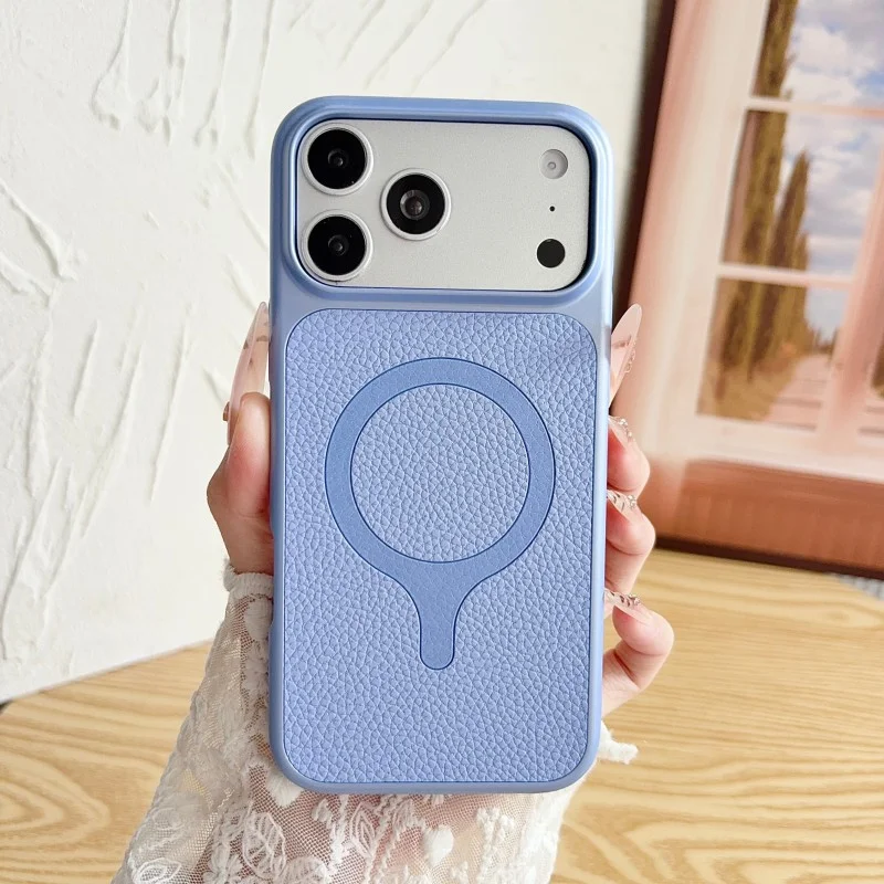 Business PU Leather Plated for Magsafe Magnetic Case For iPhone 18 Pro 17 16 15 14 13 Pro Max Wireless Charging Shockproof Cover