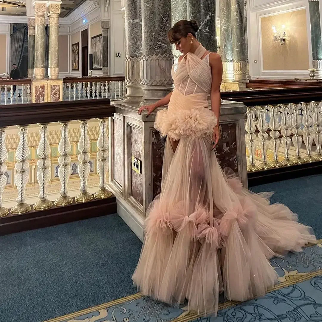 Beauty Pink Long Formal Dresses With Ruffles Floral Details Off Shoulder Women Maxi Dress To Wedding Bridal Dress Ruffled