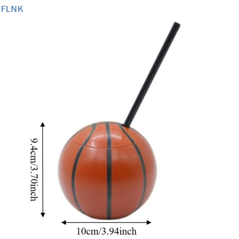 【FC】1Pcs Realistic Plastic Basketball Theme Water Cup With Straw And Lid 450/600ML Soccer Shaped Drink Cup Ball Shape Straw Cup