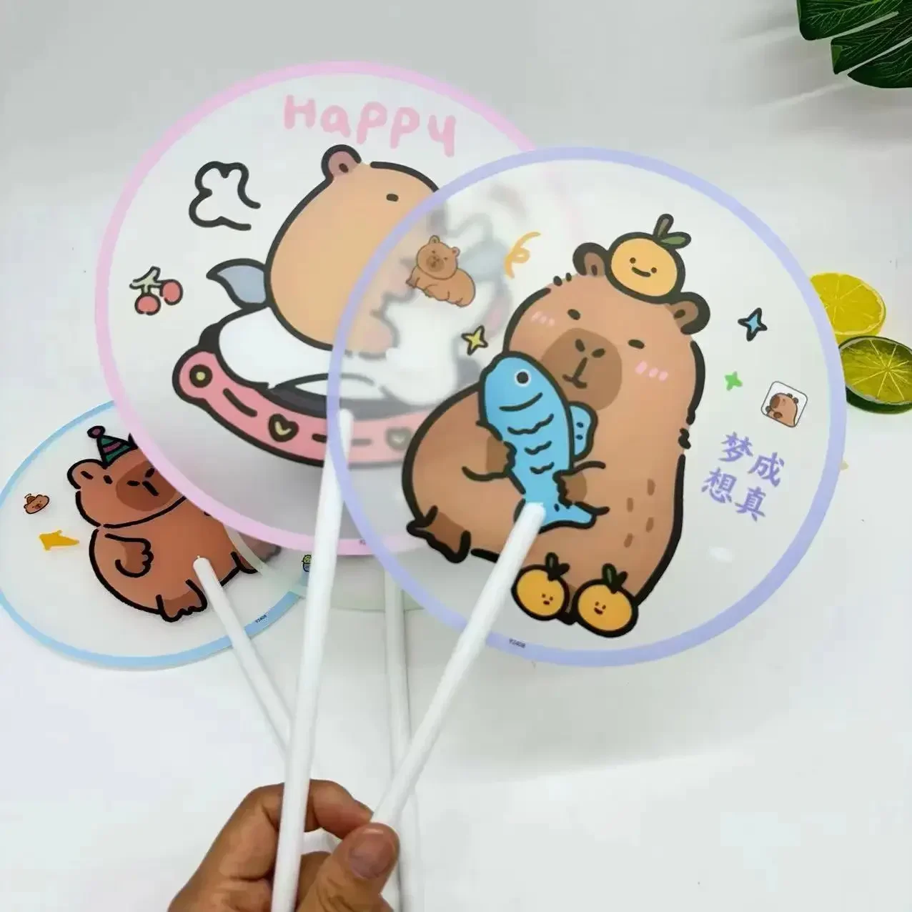 4Pcs Cartoon Capybara Cute Hand Fans Summer PVC Mini Fan Disk Creative Party Gift Cool Summer Hand Fan friend kids Boy girl