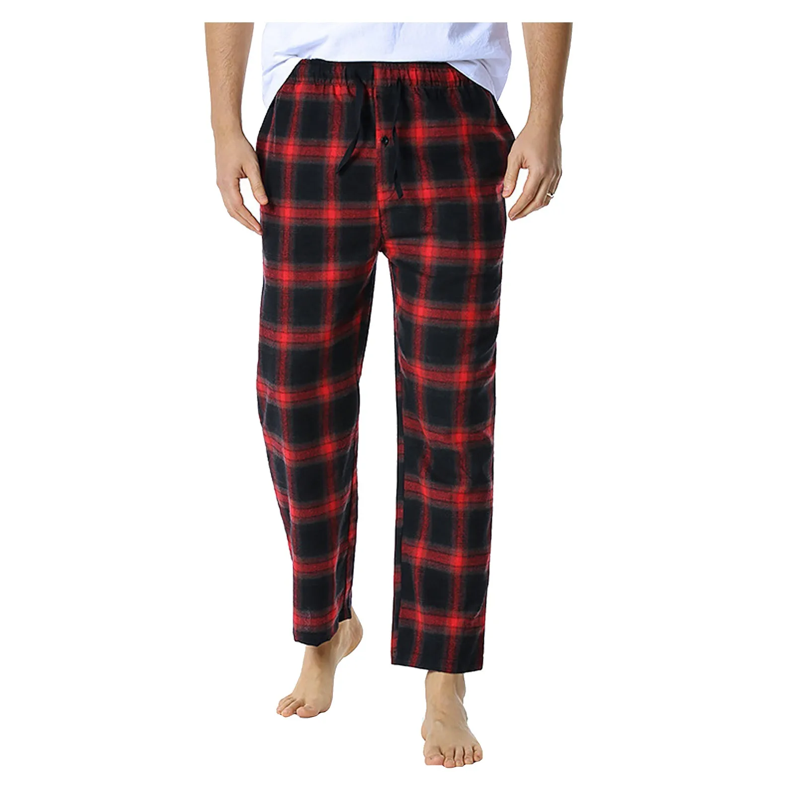 Male Pajama Pants Plaid Pants Lightweight Mid Waist Sleep Pant With Big Pockets