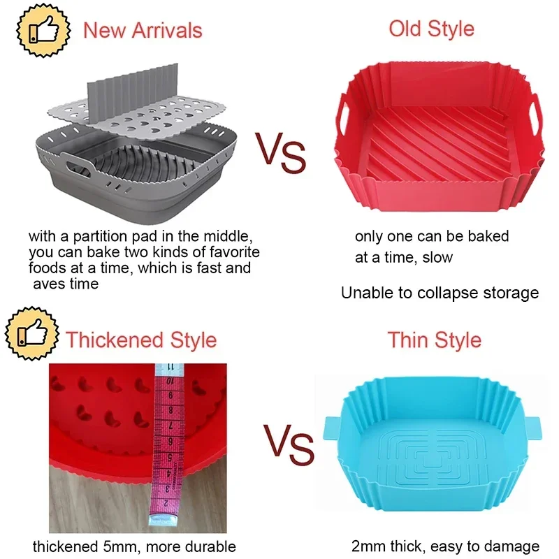 Air Fryer Silicone Basket Plate Square Reusable Air Fryer Cooking Accessories Foldable 20cm/22cm Airfryer Tool Baking Molds