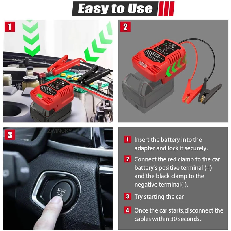 for Milwaukee 18V Lithium Battery Jumper Cables Car Igniter charger 11AWG Cable Jump Starting Adapter Auto Booster Cable Starter