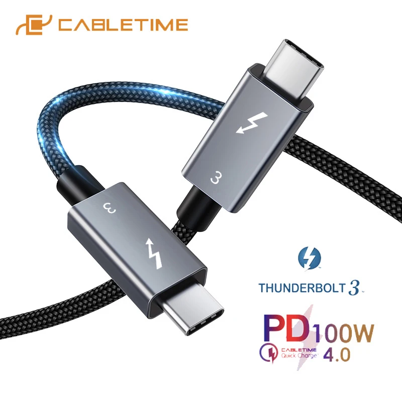 CABLETIME Thunderbolt 3 Cable for laptop Type C Cable USB C Cable for Macbook Pro PD 100W Fast Charge C024