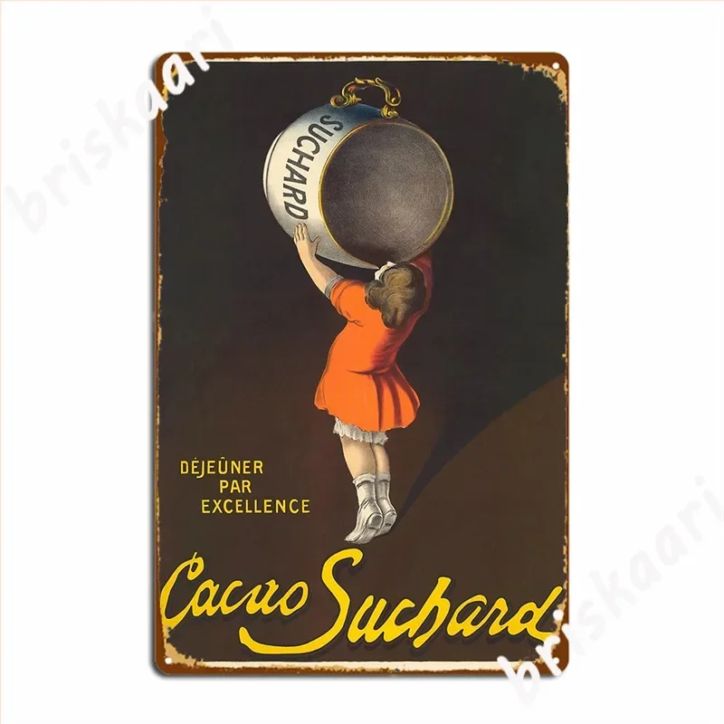 Póster de placa de Metal Suchard de una taza enorme para beber de niña pequeña, decoración de pared de fiesta Retro para Club, carteles de estaño