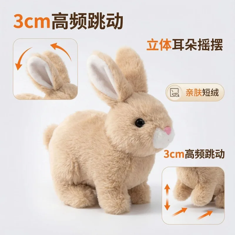 Interactive Electric Plush Rabbit Simulation Pet Jumping Ear Wiggling Sound Making Moving Mouth Soft Short Fur 3cm Jump For Kids