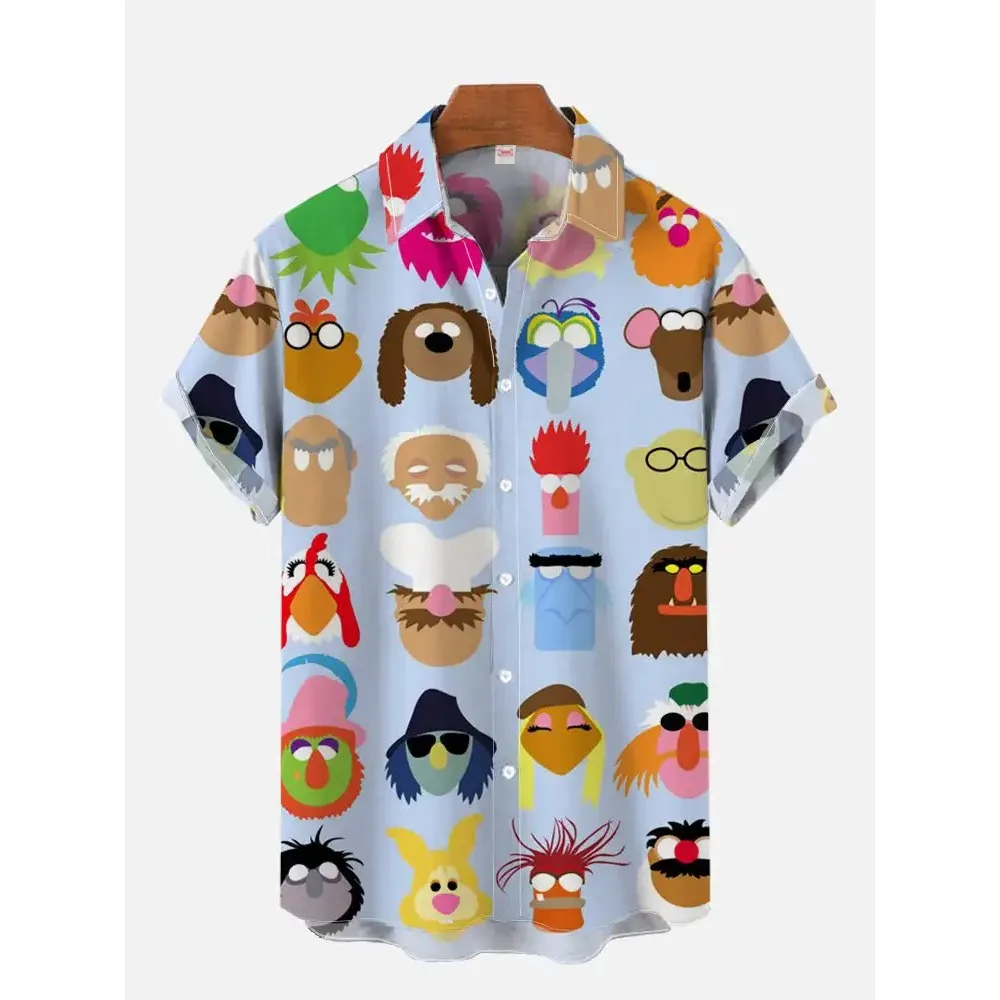 Abstraktes Mid-Century Modern Style Buntes geometrisches Farbblockdruck-Kurzarmhemd mit Brusttasche in der Mitte der Größe S-5XL